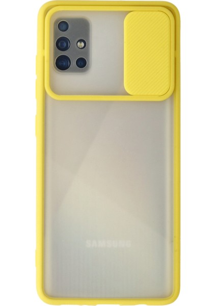 Samsung Galaxy A71 Kılıf Palm Buzlu Kamera Sürgülü Silikon - Sarı