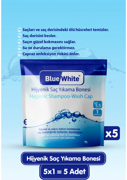 Blue White Saç Yıkama Bonesi Tekli 5 Paket