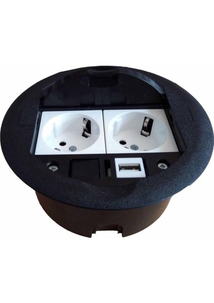 Masa Üstü Priz Kutusu Gömme Tip Siyah + 2 Ad. Priz + 1 Ad. USB Geçiş fiyatları