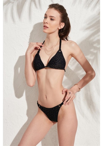 Taş Detaylı Üçgen Bikini Takım Siyah 207950