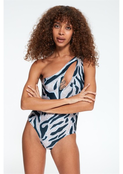 Tek Omuz Detaylı Mayo Desenli 217139