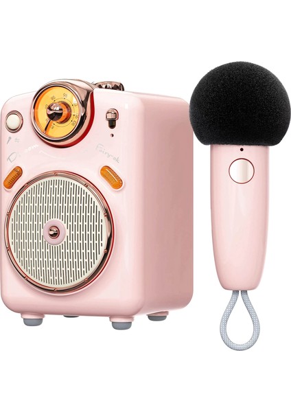 Fairy-Ok Karaoke Mikrofonlu Fm Radyolu Taşınabilir Pembe Bluetooth Hoparlör