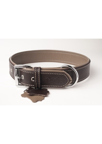 Flotter Hakiki Deri Köpek Boyun Tasması Xl Kahverengi Toprak Rengi 4X54-64 cm