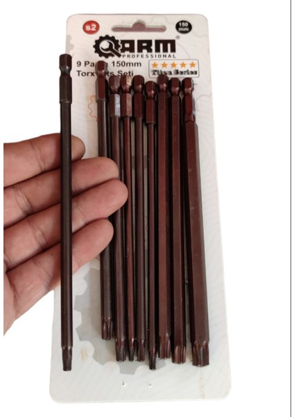 Uzun Torx Bits Set 9 Parça S2 Çelik Kaplamalı 150 mm