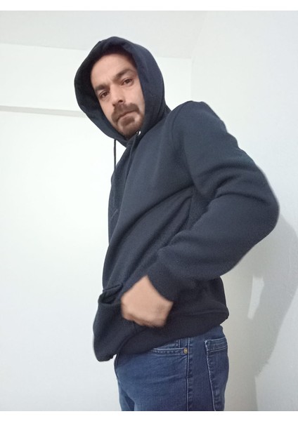 Kapşonlu Kangru Cepli Şardonlu 3 Iplik Sweatshirt