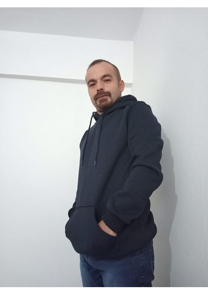 Kapşonlu Kangru Cepli Şardonlu 3 Iplik Sweatshirt