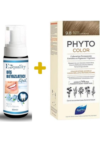 E2'Quality Diş Beyazlatıcı Köpük + Phyto Phytocolor Bitkisel Saç Boyası 9.8 - Açık Sarı Bej Yeni Formül