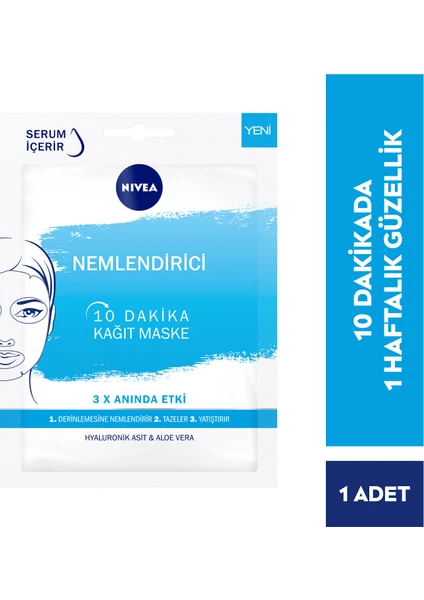 NIVEA Nemlendirici 10 Dakika Yüz Kağıt Maske 1adet;Hyaluronik Asit & Aloe Vera ile Derinlemesine Nemlendirme