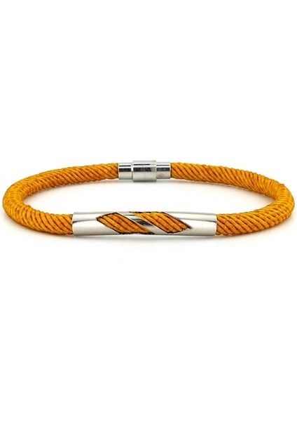 Hardal Sarı Örgü Ip Metal Çentik Mıknatıslı Erkek Bileklik M027K