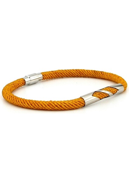 Hardal Sarı Örgü Ip Metal Çentik Mıknatıslı Erkek Bileklik M027K fiyatları