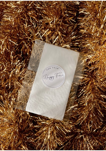 10'lu "for Your Happy Tears" Baskılı Stickerlı Paketli Mendil Seti - Düğün Mendili - Bekarlığa Veda