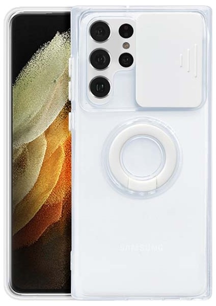 Ason Plus Sm Galaxy S22 Ultra Kılıf Sürgülü Kamera Lens Korumalı Yüzük Standlı Silikon Kılıf