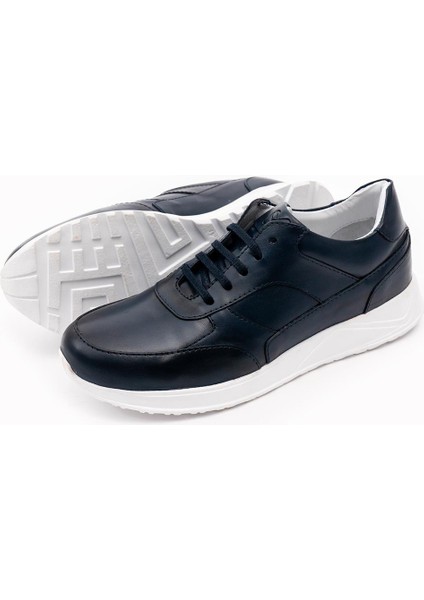 Erkek Lacivert Hakiki Deri Sneaker Ayakkabı fırsatları