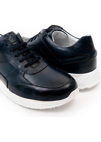 Erkek Lacivert Hakiki Deri Sneaker Ayakkabı indirimleri