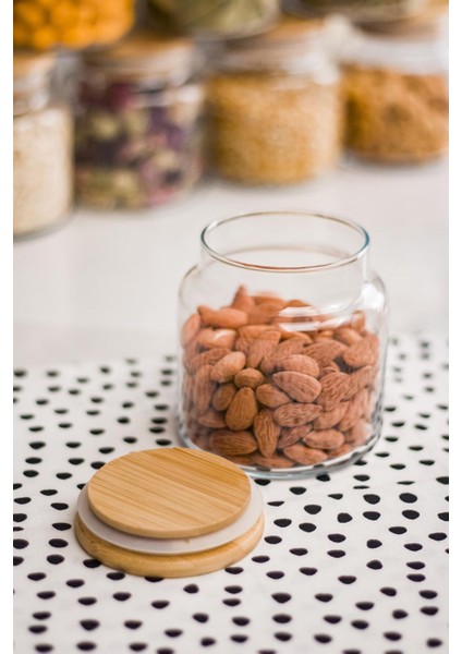 12'li Set Bambu Kapaklı Cam Kavanoz & Baharat Takımı & Baharatlık 500 ml ( Vakum Kapak )