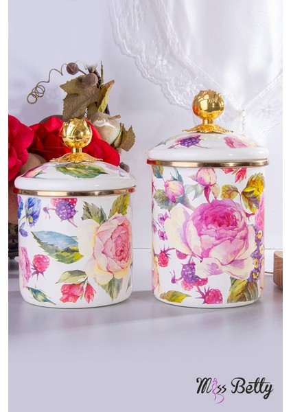 Rose Deluxe 2'li Emaye Kavanoz Set