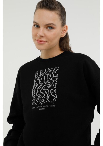 W-SDK203 Rachel Slogan Sw Siyah Kadın Sweatshirt