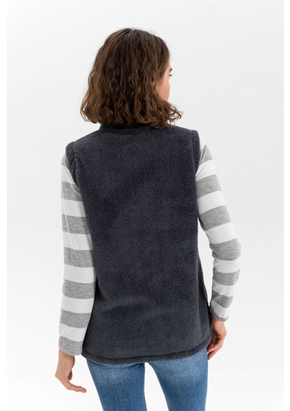 Kadın Antrasit Dik Yaka Fermuarlı Peluş Yelek indirimleri