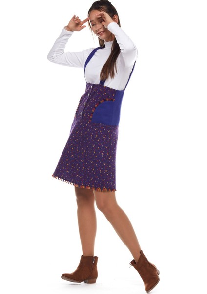 Pazen Mor Salopet Desenli Kısa Etek fiyatları