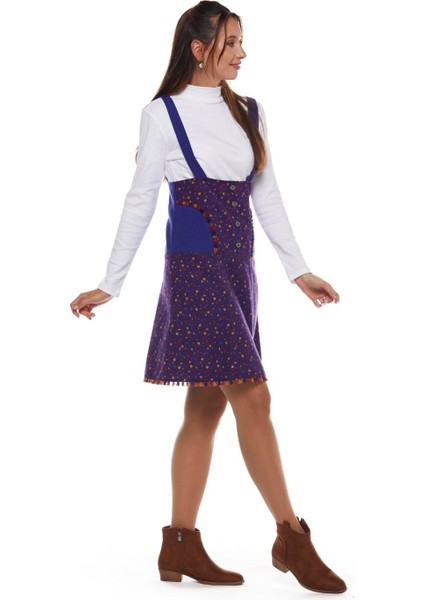 Pazen Mor Salopet Desenli Kısa Etek modelleri