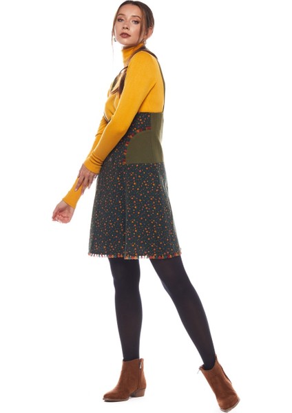 Pazen Haki Salopet Desenli Kısa Etek fiyatları