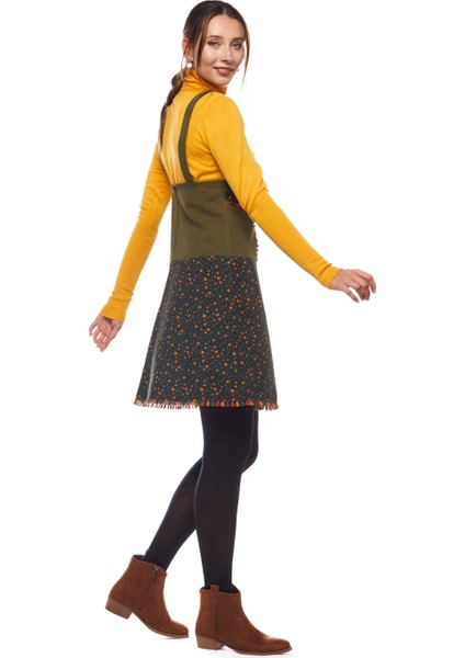 Pazen Haki Salopet Desenli Kısa Etek modelleri