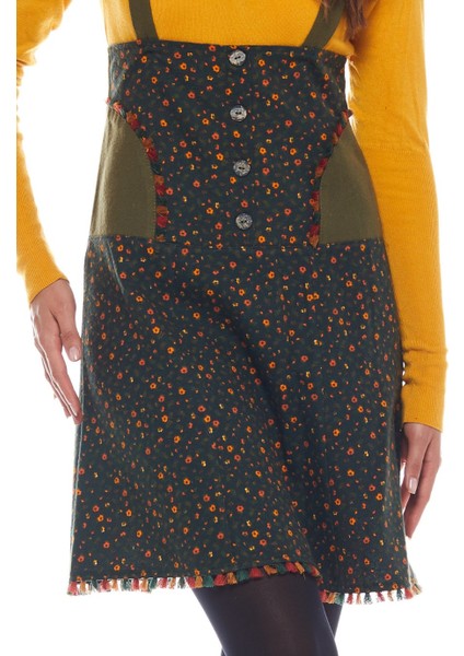 Pazen Haki Salopet Desenli Kısa Etek indirimleri