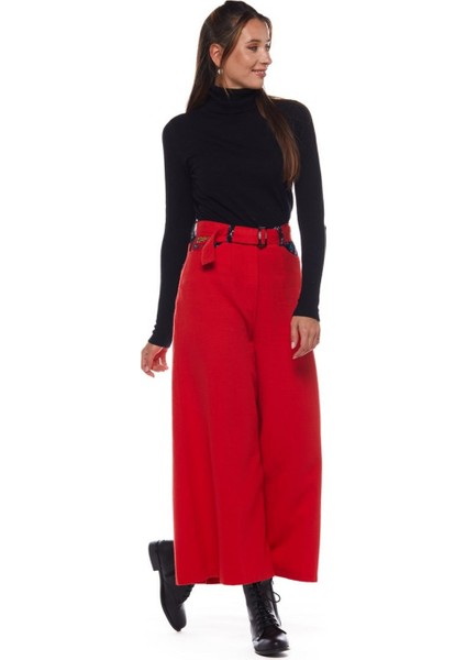 Pazen Kırmızı Geniş Paça Pantolon