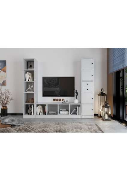 Dört Kapaklı Iki Çekmeceli Tv Ünitesi Beyaz 197 cm TV-1210-Ç