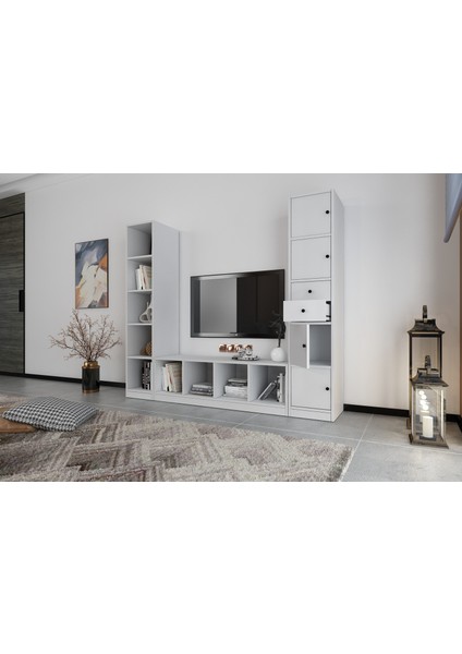 Dört Kapaklı Iki Çekmeceli Tv Ünitesi Beyaz 197 cm TV-1210-Ç modelleri