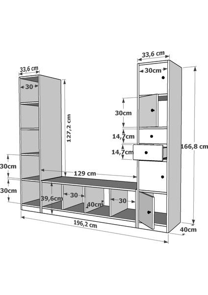 Dört Kapaklı Iki Çekmeceli Tv Ünitesi Beyaz 197 cm TV-1210-Ç fırsatları