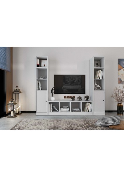 Raflı Iki Kapaklı Tv Ünitesi Beyaz 197 cm Çıtasız TV-1213-Ç