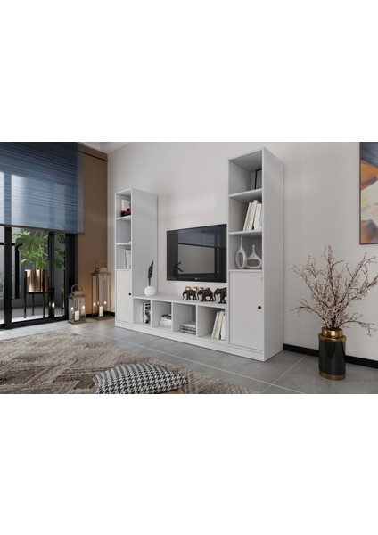 Raflı Iki Kapaklı Tv Ünitesi Beyaz 197 cm Çıtasız TV-1213-Ç fiyatları