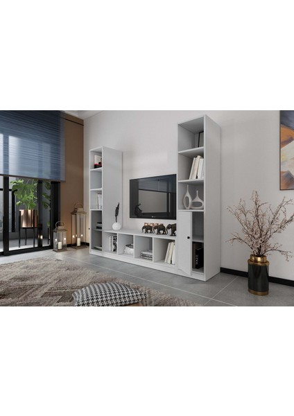 Raflı Iki Kapaklı Tv Ünitesi Beyaz 197 cm Çıtasız TV-1213-Ç modelleri
