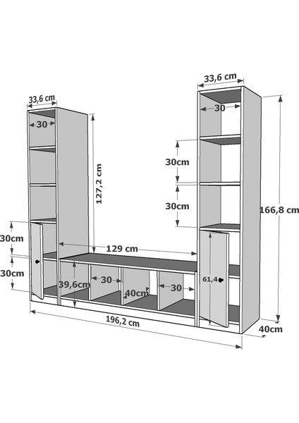Raflı Iki Kapaklı Tv Ünitesi Beyaz 197 cm Çıtasız TV-1213-Ç fırsatları