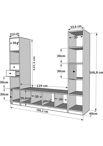 Üç Kapaklı Iki Çekmeceli Tv Ünitesi Beyaz 197 cm Çıtasız TV-1215-Ç fırsatları