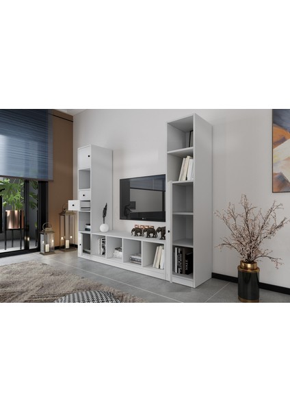 Üç Kapaklı Iki Çekmeceli Tv Ünitesi Beyaz 197 cm TV-1216-Ç modelleri