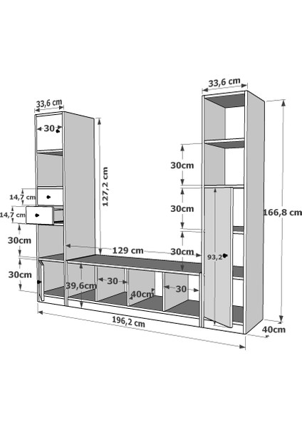 Üç Kapaklı Iki Çekmeceli Tv Ünitesi Beyaz 197 cm TV-1216-Ç fırsatları
