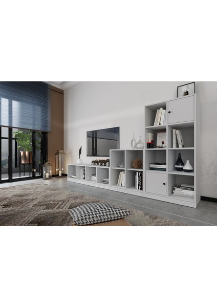 Raflı Iki Kapaklı Tv Ünitesi Beyaz 260 cm Çıtasız TV-1217-Ç fiyatları