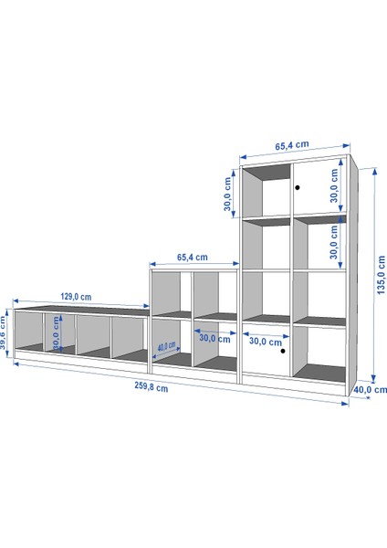 Raflı Iki Kapaklı Tv Ünitesi Beyaz 260 cm Çıtasız TV-1217-Ç fırsatları