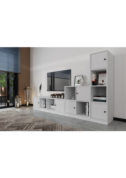 Raflı Altı Kapaklı Tv Ünitesi Beyaz 228 cm Çıtasız TV-1218-Ç fiyatları