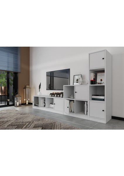 Raflı Altı Kapaklı Tv Ünitesi Beyaz 228 cm Çıtasız TV-1218-Ç modelleri