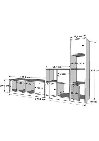 Raflı Altı Kapaklı Tv Ünitesi Beyaz 228 cm Çıtasız TV-1218-Ç fırsatları