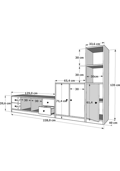 Üç Kapaklı Dört Çekmeceli Tv Ünitesi Beyaz 228 cm TV-1219-Ç fırsatları