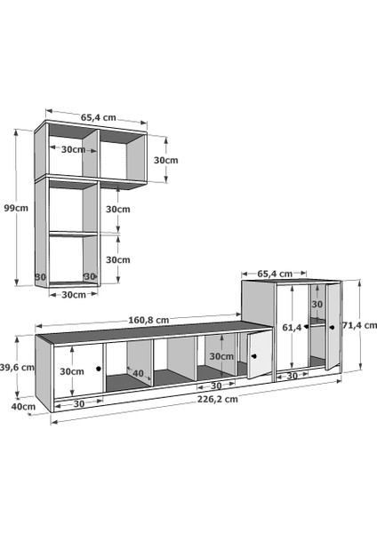 Duvar Kitaplıklı Raflı Dört Kapaklı Tv Ünitesi Beyaz Çıtasız 227 cm TV-1222-Ç fırsatları