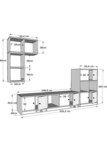 Duvar Kitaplıklı Raflı Sekiz Kapaklı Tv Ünitesi Beyaz Çıtasız 227 cm TV-1228-Ç fırsatları