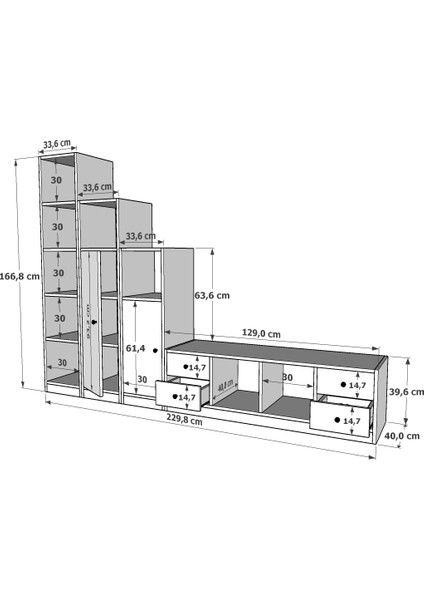 Iki Kapaklı Dört Çekmeceli Tv Ünitesi Beyaz 230 cm TV-1231-Ç fırsatları