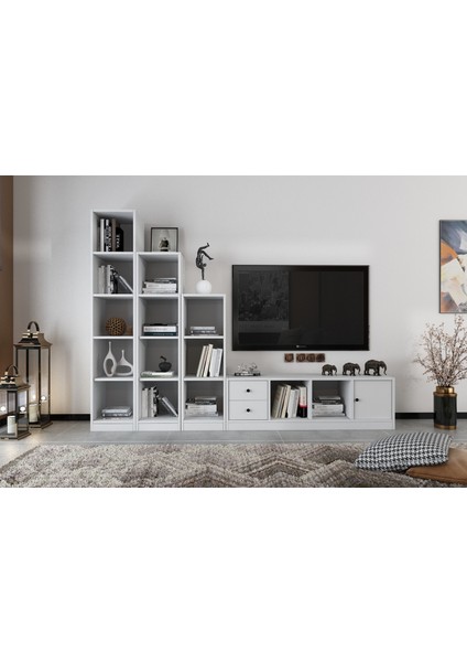 Dolaplı Iki Çekmeceli Tv Ünitesi Beyaz 230 cm TV-1232-Ç