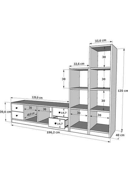 Çekmeceli Tv Ünitesi Beyaz 197 cm TV-1234-Ç fırsatları