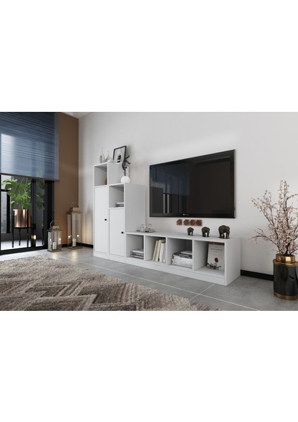 Iki Kapaklı Raflı Tv Ünitesi Beyaz 197 cm Çıtasız TV-1235-Ç fiyatları